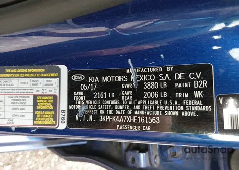 2017 Kia Forte Lx z USA, uszkodzony, nr VIN 3KPFK4A7XHE161563